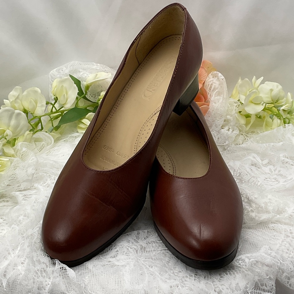Vintage‎ Lands' End Women’s Brown Leather Pump w/Block Heel Sz7.5 Like New #0213